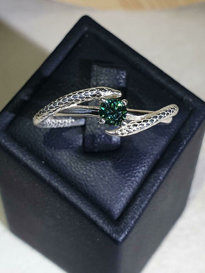 45. I Made A Harry Potter (Chamber Of Secrets) Themed Ring With A Set Moissanite. Let Me Know What You Think!