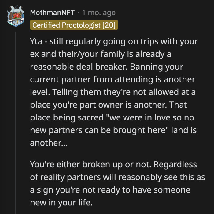 Holding onto this property is most definitely a sign that neither OP nor his ex are ready to have new relationships