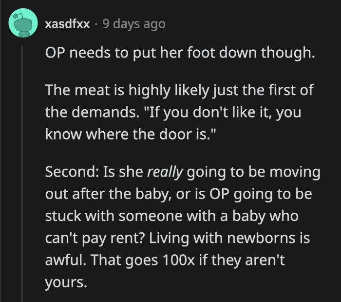 You can't trust Nate's word. What is their proof that Trudy will actually move out once she gives birth?
