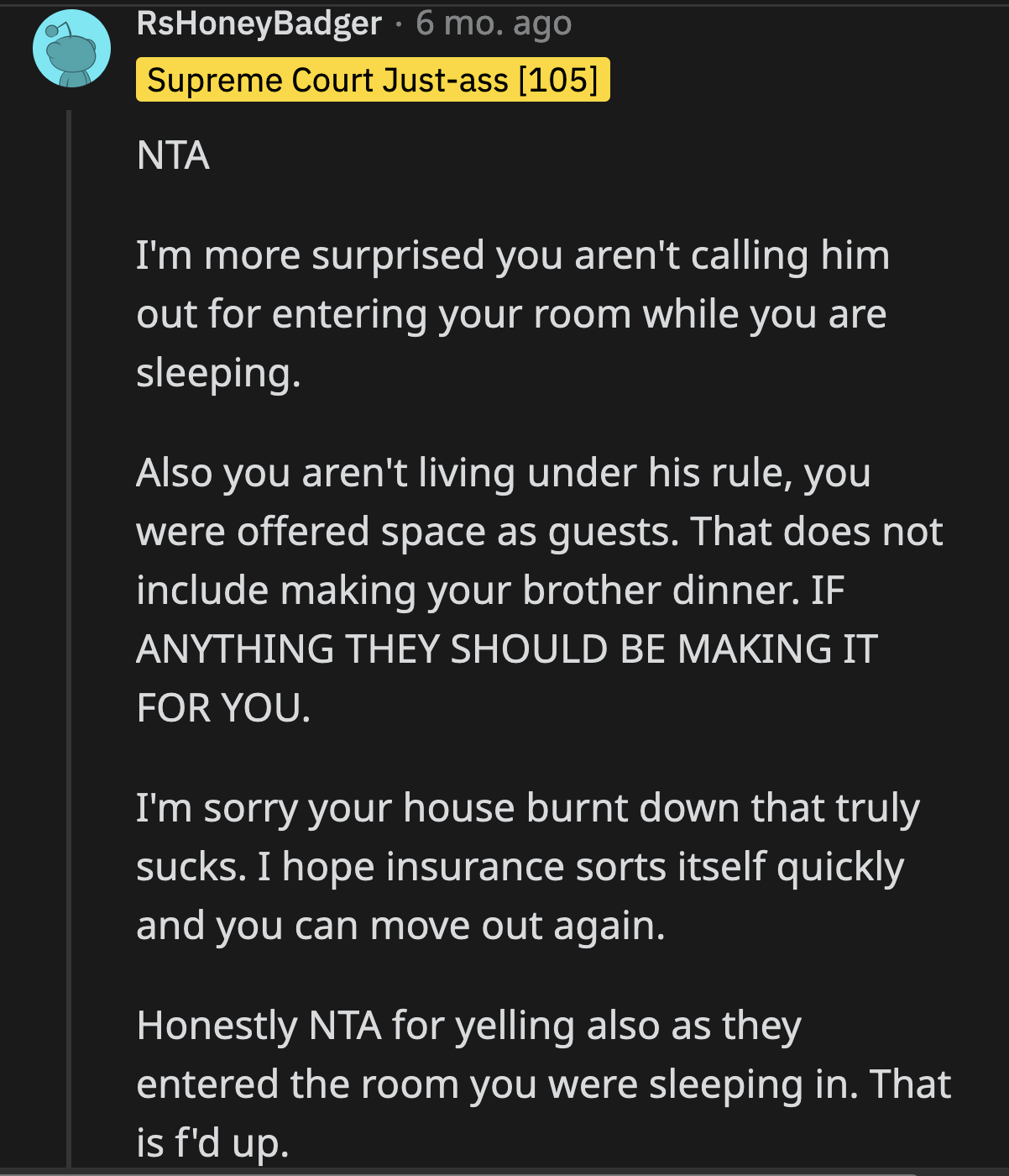 That was a breach of privacy. OP and her family may be guests in Sean's house, but he can't just barge into their room whenever he pleases.