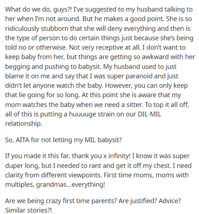 She's really just looking for advice on how to navigate the situation with her concerns.