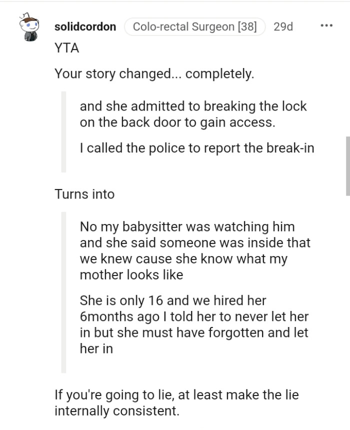 The OP's Story Keeps Changing, So This Redditor Termed Her the AH