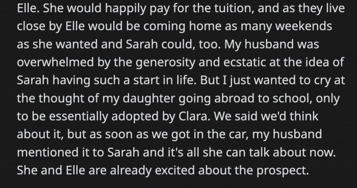 This Is When OP Offered to Pay for Sophie's Tuition, and Rebecca Was Left Without an Opinion on the Matter