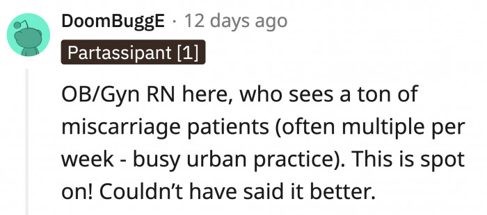 An expert also weighed in on the topic of miscarriage