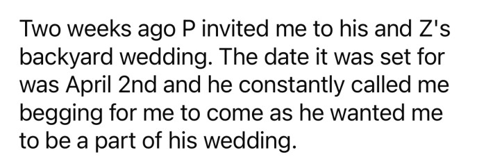 OP received an invite to her brother's second wedding.