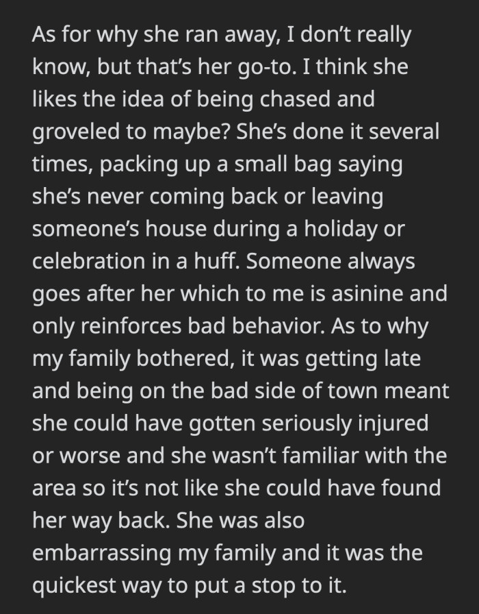 As for why her stepmom ran away screaming — it's her M.O.