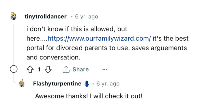 Maybe this could help — a portal for divorced parents to use