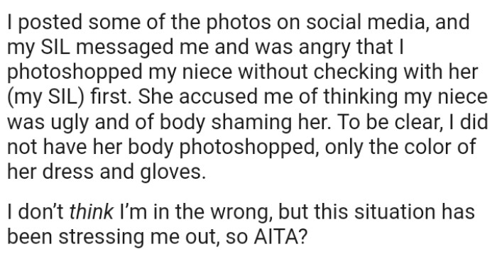 SIL accused the OP of thinking her niece was ugly and body shaming her