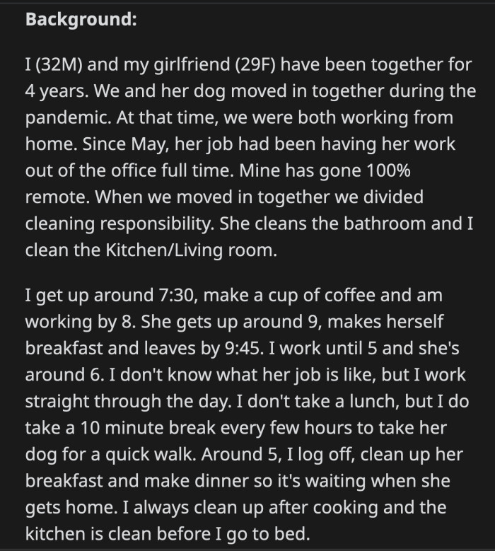 Except for when he had to clean up a broken mug and coffee she spilled one morning and left behind.