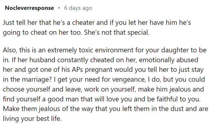 He is a cheater and will probably cheat on her too.