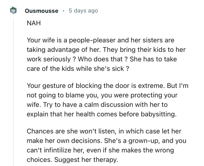 “Your Wife Is a People-Pleaser, and Her Sisters Are Taking Advantage of Her.”