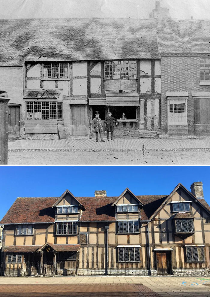 William Shakespeare's Home Before The Extensive Restoration Of 1857-1864 And Now