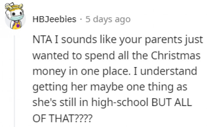 She did receive a bunch of stuff