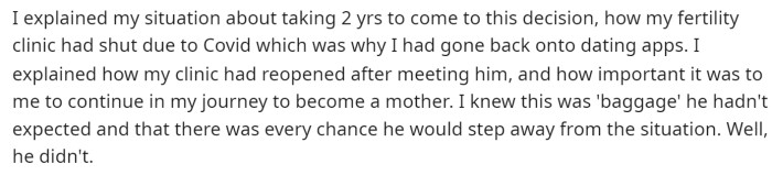 She mentioned that she explained the situation to her new boyfriend and acknowledged that she knew this wasn't what he signed up for.