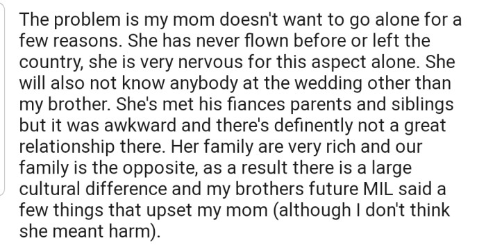 The Problem Is, Mom Can't Fly Alone to Another Country. She's Eager to Bring a Plus One with Her on the Trip