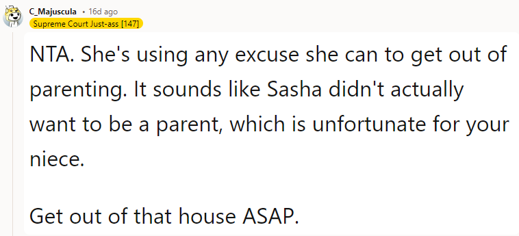 NTA. She's Using Any Excuse She Can to Get Out of Parenting.