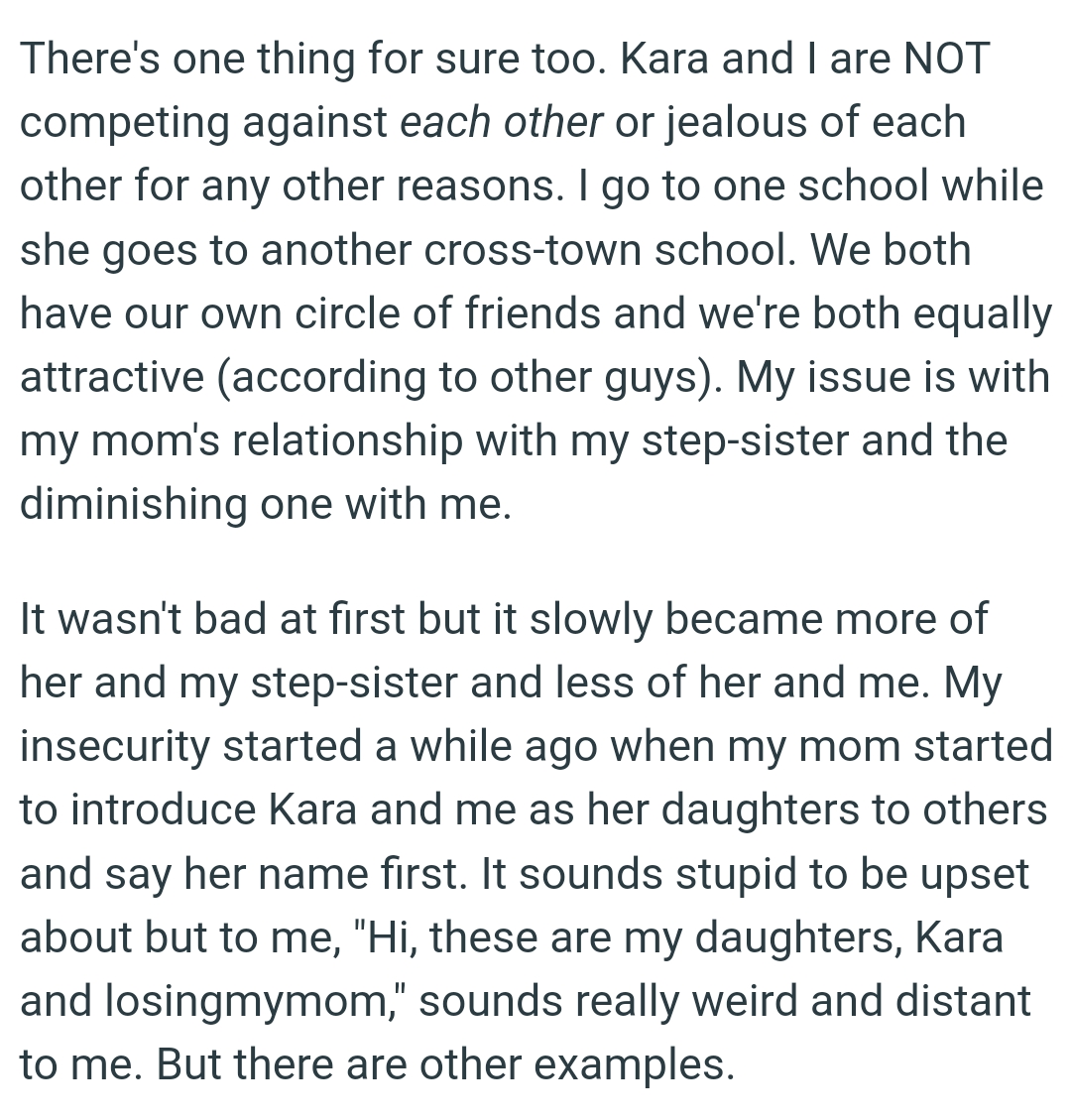 OP's issue is with her mom's relationship with her stepsister