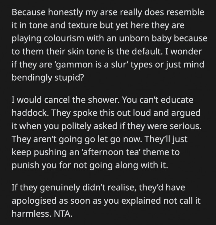 Not only did they feel proud enough to suggest this game out loud, but they also defended why it wasn't racist when OP cried foul.