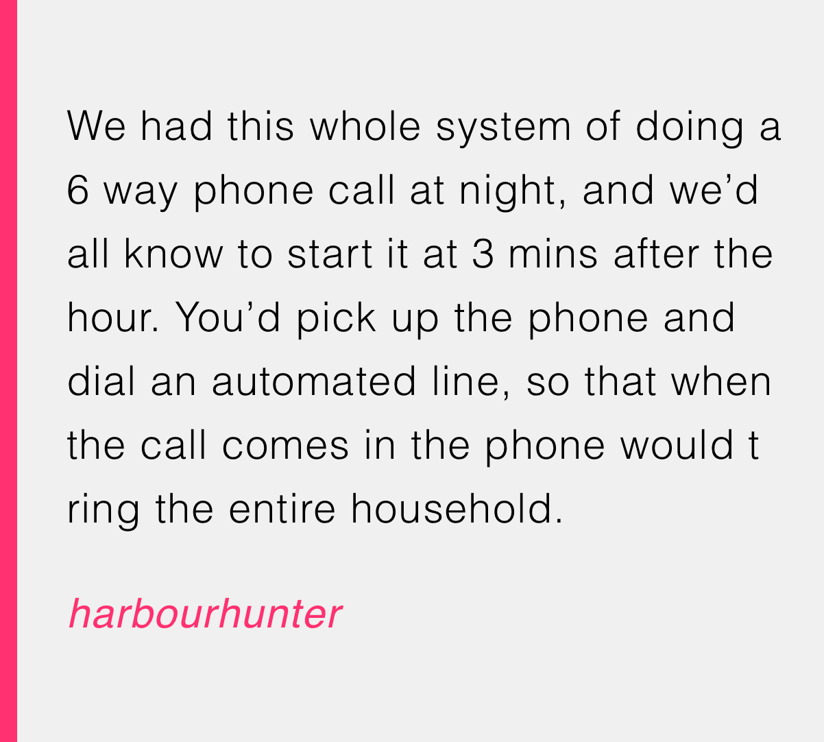 Six-way phone calls, a designated rendezvous time, and fancy landline tricks to keep the buzzkills out of the loop? Sign me up.