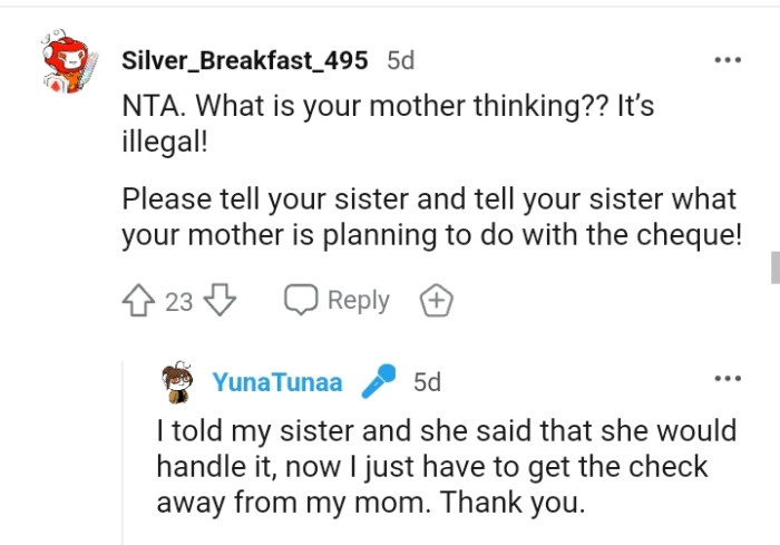 The OP should tell the sister what the mom is planning as soon as possible