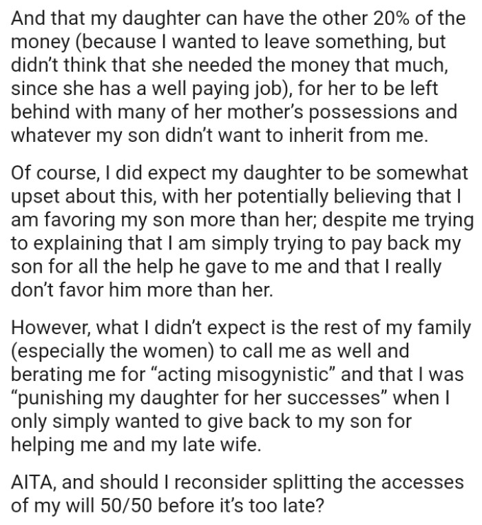 OP's Daughter Potentially Believes That He's Favoring the Son More Than Her