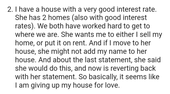The OP has a house which he has to sell or rent just to be with his wife