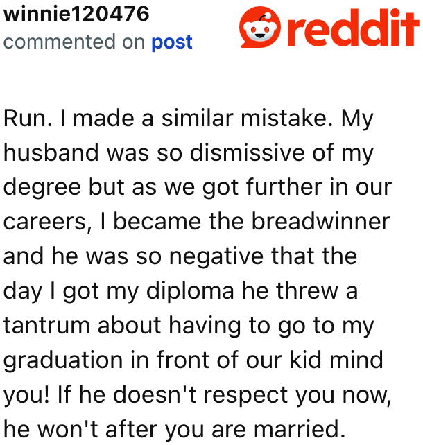 A user speaks from experience and tells the OP to run away from this man.