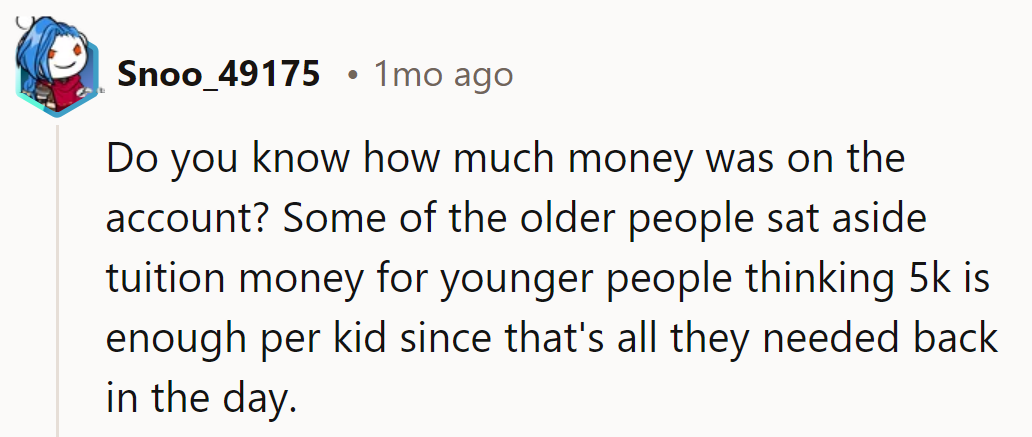 Looks like they thought $5K would cover college. Maybe in Monopoly!