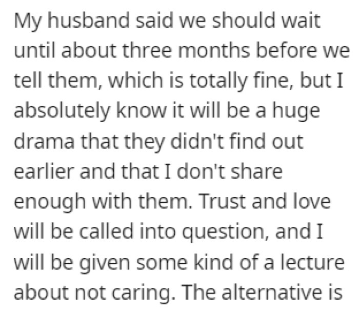 OP's husband suggested that she wait until the three-month mark