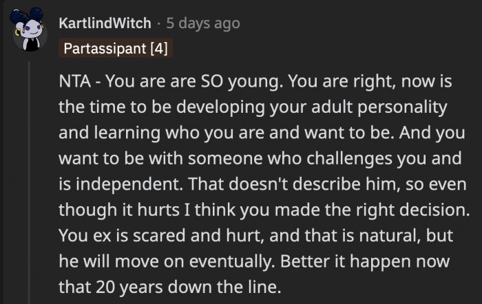 It’s better for OP and her boyfriend to do what is necessary now instead of regretting it in the future