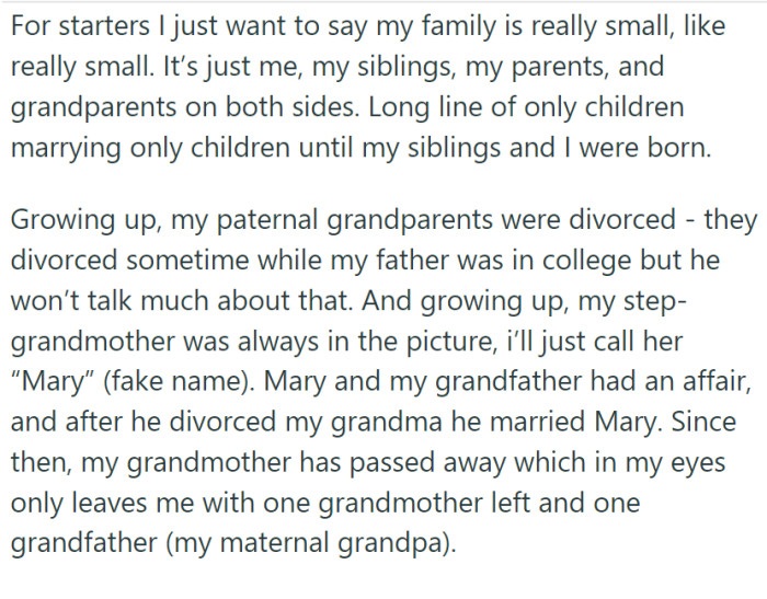 OP's paternal grandparents divorced while her father was still in college, a subject he remains tight-lipped about.