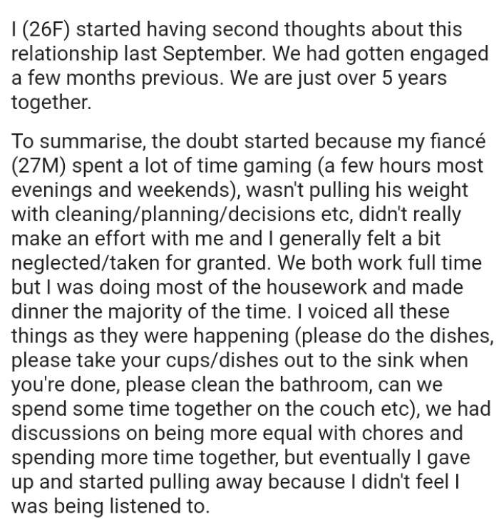 The Doubt Started When OP's Fiancé Spent a Lot of Time Gaming
