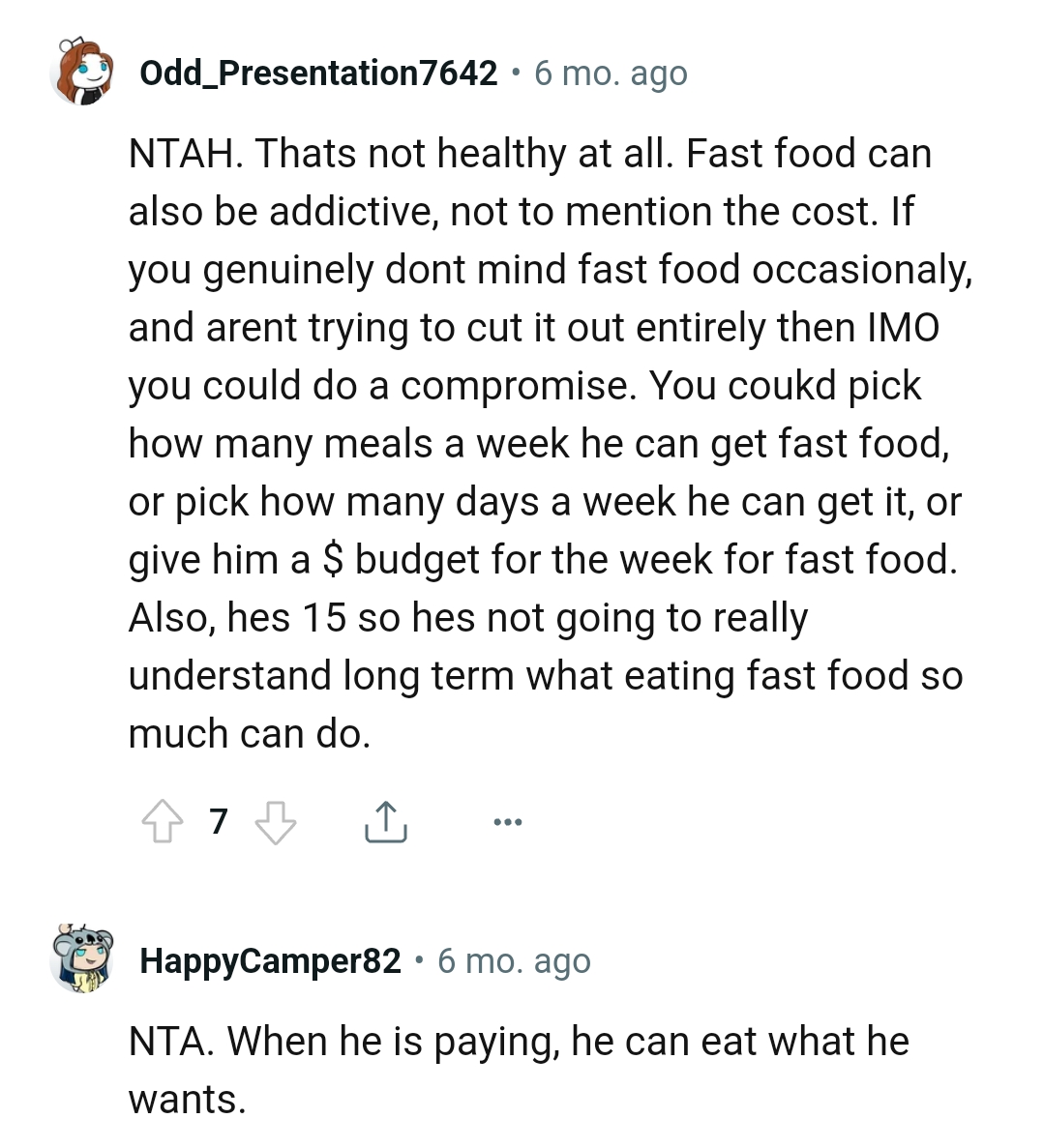 Picking how many days the kid can have junk food