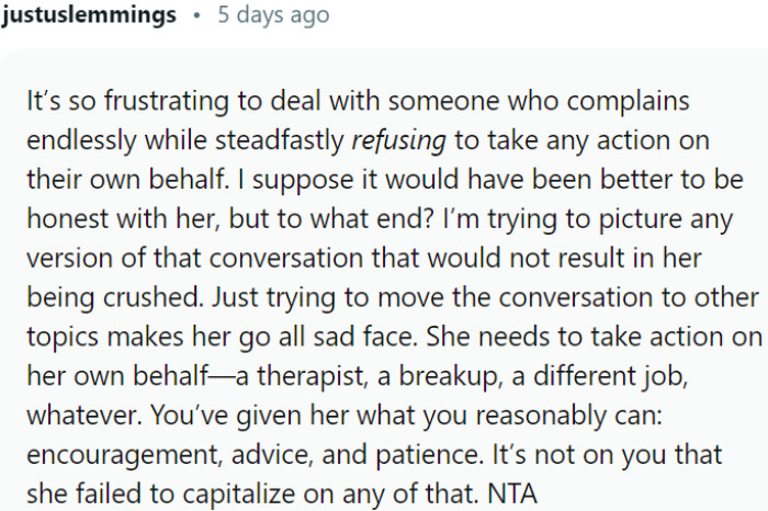 She Needs to Take Steps for Herself, Like Therapy or Making Changes