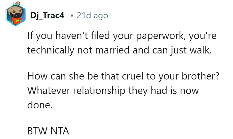 She's ghosting his brother. Relationship's toast. NTA.