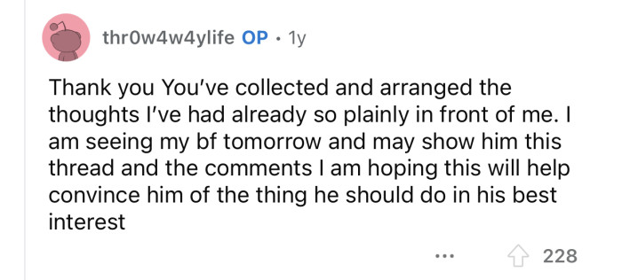 OP is hoping this thread might help the BF see things more clearly.