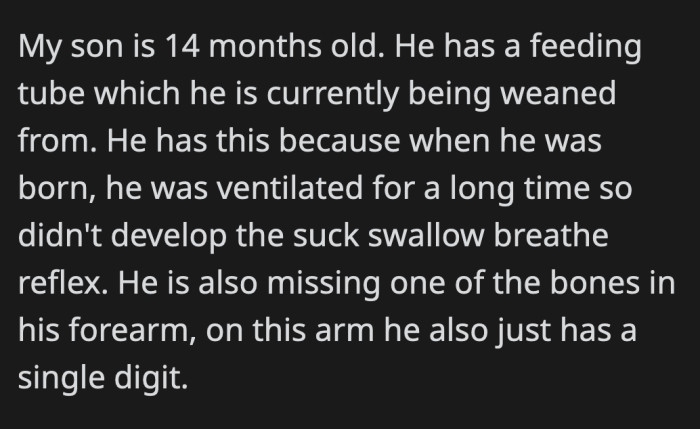 OP's son has had a lot of medical complications