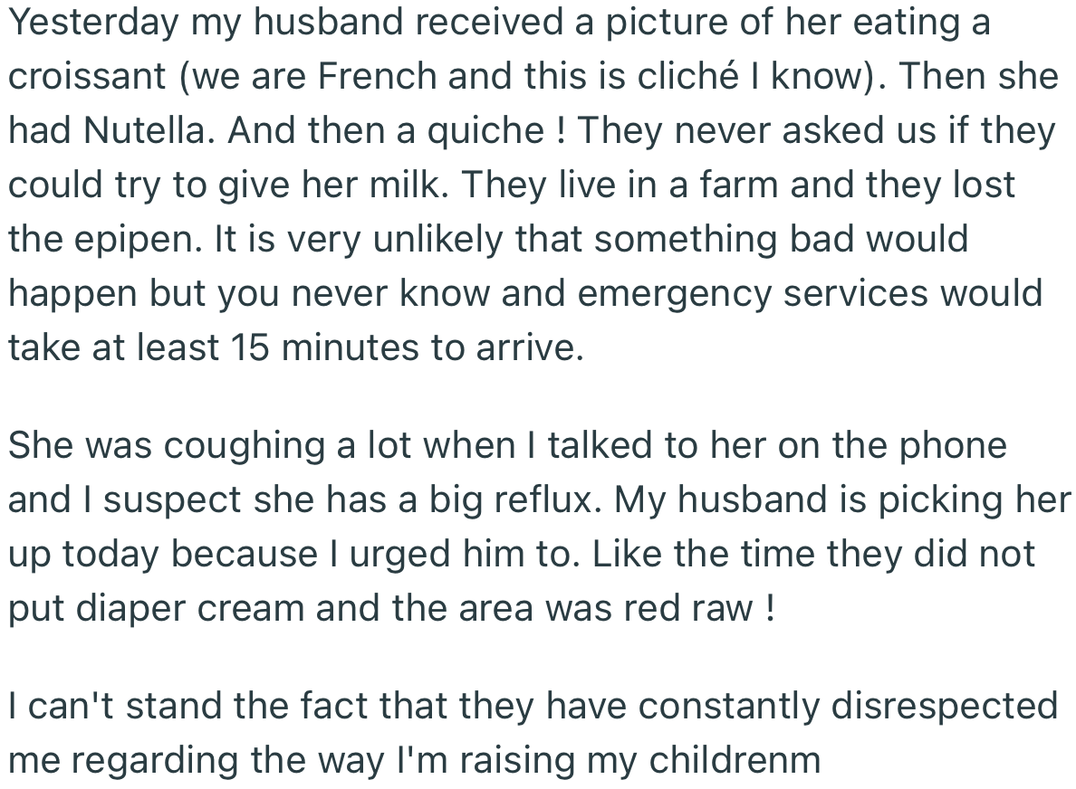 OP Complained That Her In-Laws Constantly Go Against Their Rules and Feed Their Daughter Dairy Products Despite Her Allergy