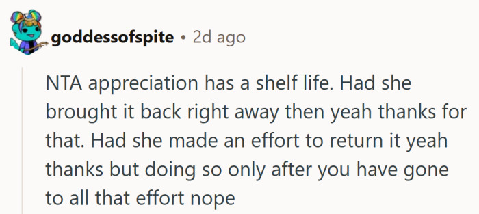 Turns out appreciation isn’t nonperishable. This one definitely spoiled in transit.