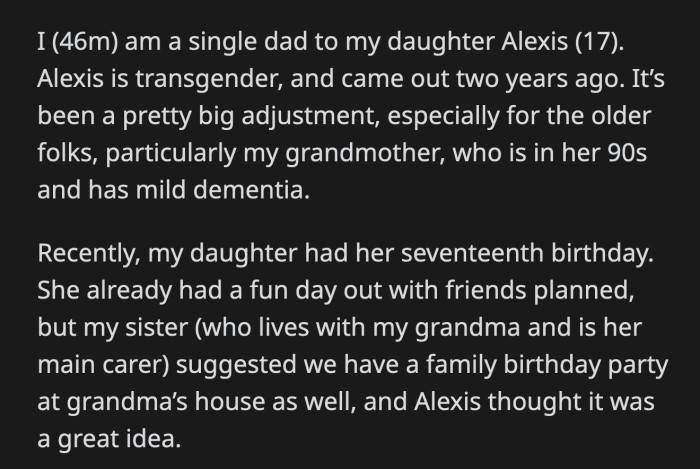 OP's Sister Called Alexis Ungrateful and Unstable. She Said Alexis Should Have Smiled Because Their Grandmother Put a Lot of Effort into the Cake.