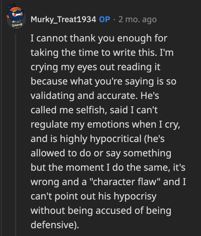 She was so caught up in their relationship that she started to doubt her own instincts.