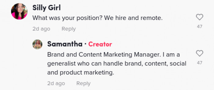 The TikToker didn't mention the name of the company that laid her off.