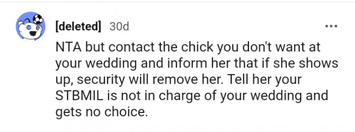 Tell her that she's not in charge of your wedding