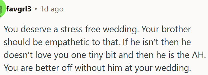 OP deserves a stress-free wedding.