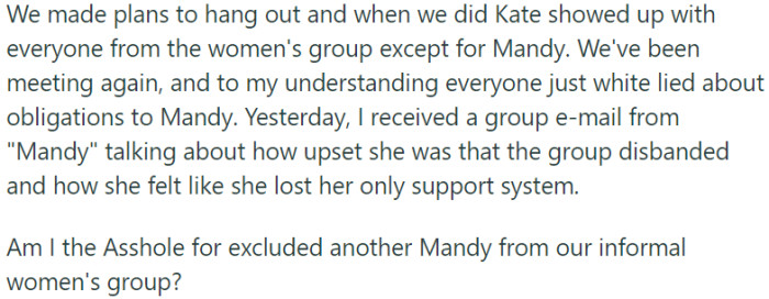 Group Excludes Mandy, Causing Her to Feel Abandoned and Lose Her Support System