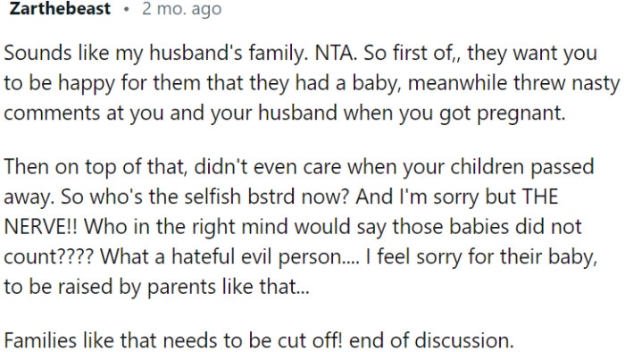 It's evident that the husband's family's behavior is unacceptable