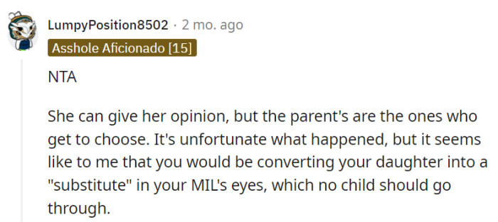 NTA. The parents have the final say in naming. It's crucial to prioritize the child's unique identity and avoid any undue expectations from the MIL.