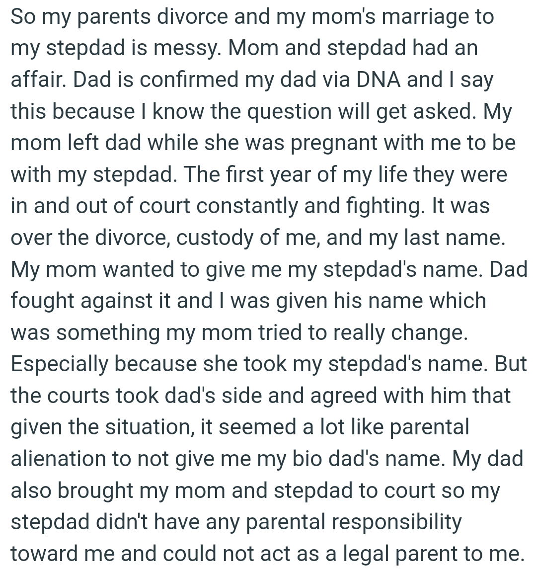 It seemed a lot like parental alienation to not give the OP his biological dad's name