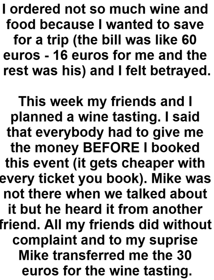 Everybody had to give the money to the OP BEFORE she booked the event