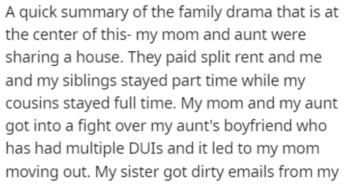 The center of drama in OP's family is the fact that their mom and aunt live together